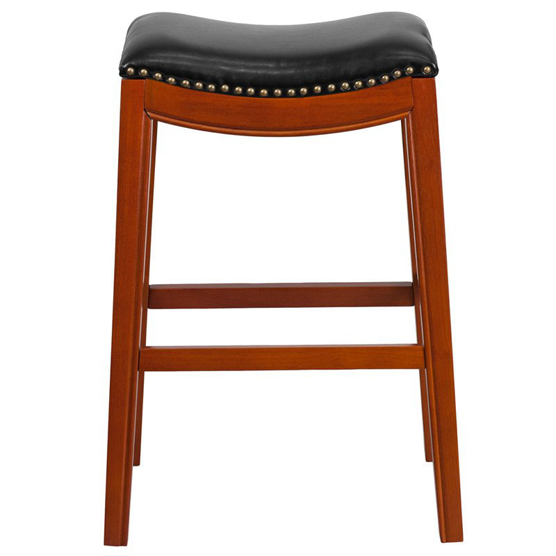Tabouret de comptoir en bois sans dossier de 26 po de hauteur avec siège selle LeatherSoft Alice, Bois de cerisier
