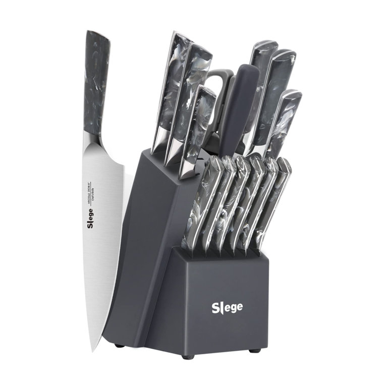 GATESUER 15 Piece High Carbon Stainless Steel Knife Block Set