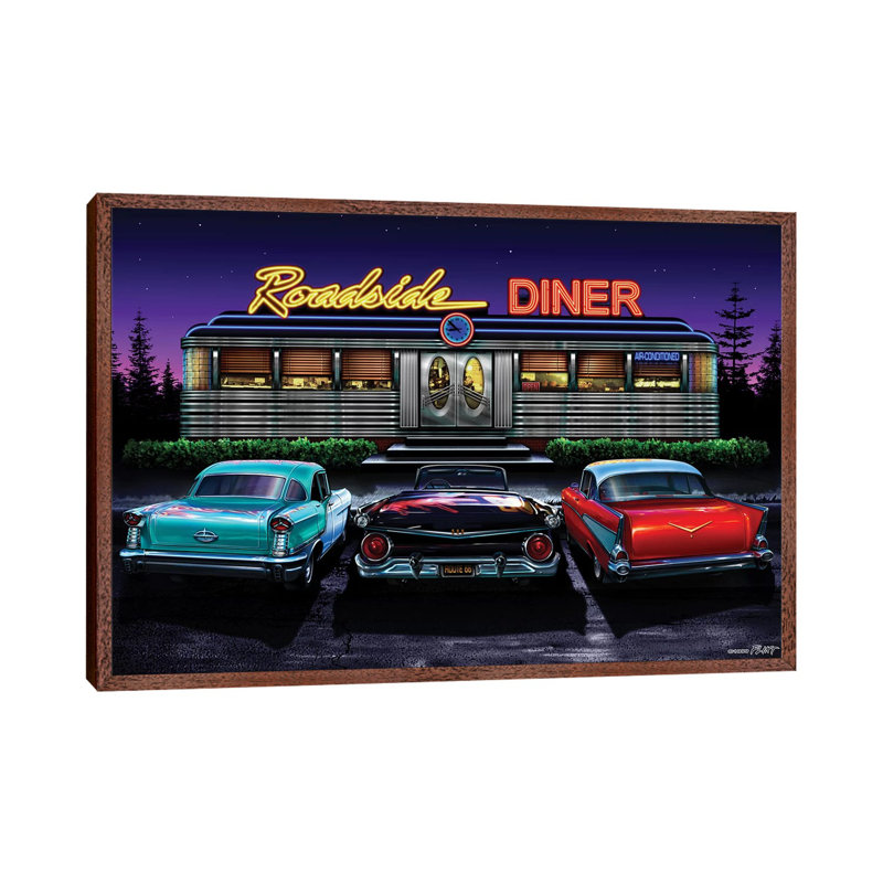Roadside Diner I by Helen Flint - Print on Canvas, Classic Brown Wood Framed, 101.6 cm H x 66.04 cm W