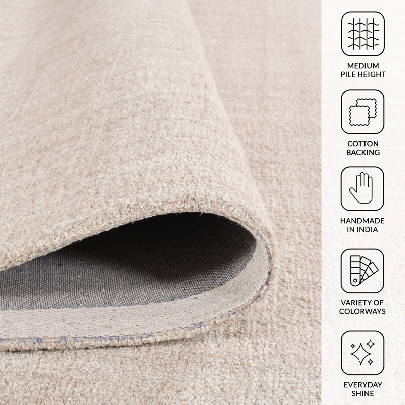 Bakstran Plaid Hand Woven Wool Champagne Area Rug, Rectangle 5' x 7'6"