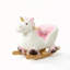 Licorne à bascule en peluche interactive adaptée aux tout-petits, un jeu sécuritaire et stimulant pour le développement musculaire et l'équilibre.
