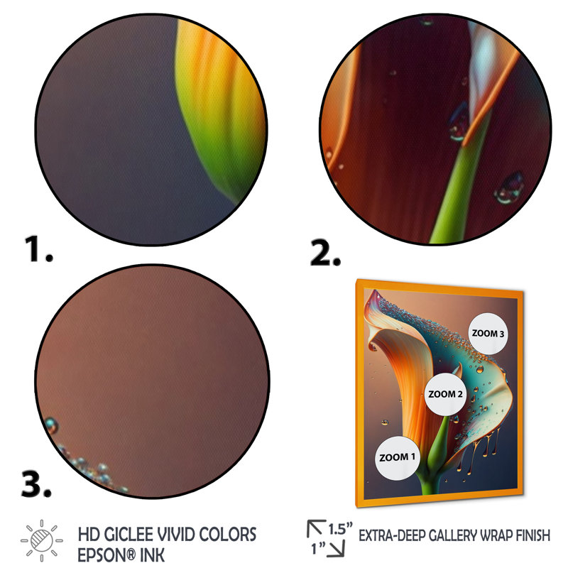 Marilee Gren et fleur de lys blanc Calla VI - reproduction sur toile, Encadrement doré, H 32 po x l 16 po x P 1 po