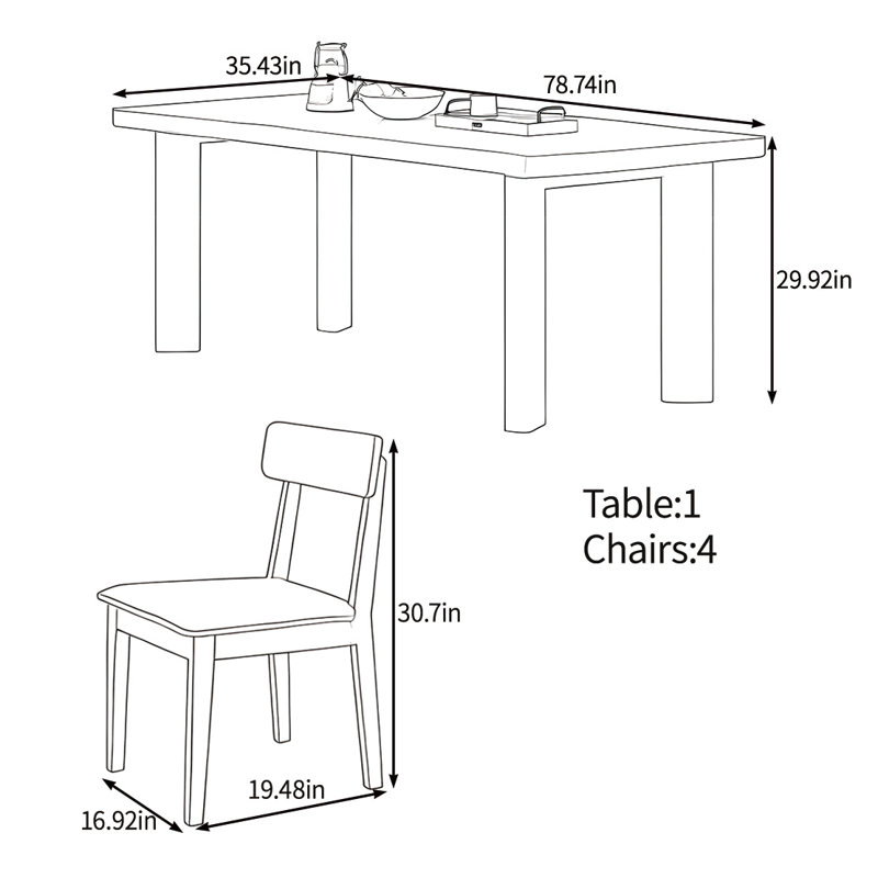 High-end solid wood texture of the table set, 29.92"H x 78.74"L x 35.43"W, Brown