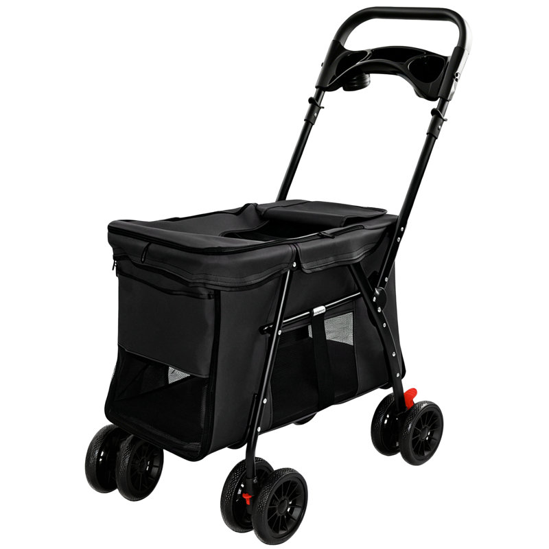 Pet Stroller, Foldable 4-Wheel Design, Black