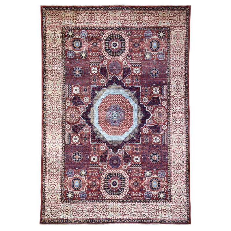 Tapis rouge / rouille / beige / mauve unique 4 pi 8 po x 6 pi 10 po Mamluk
