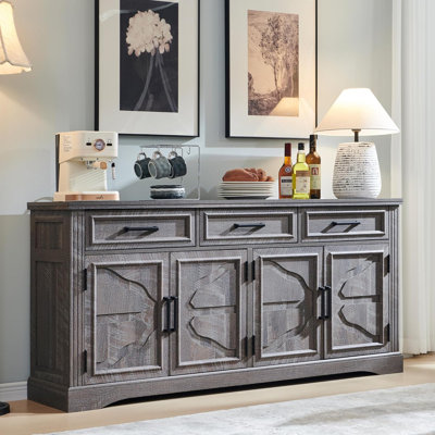 Nayda 66" Wide 3 Drawer Sideboard Buffet, Farmhouse 4 Doors Credenza Storage Cabinets with Adjustable Shelves