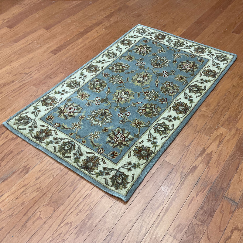 Tapis gris / beige en laine touffeté à la main, Rectangle 3 pi 3 po x 5 pi 3 po