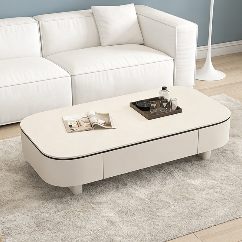 Table basse avec tiroir Luxury Rock, Blanc, 15.74" H x 47.24" L x 23.62" W, Blanc