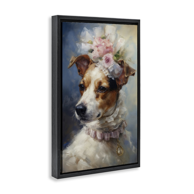 Cadre flottant victorien Era Jack Russel, design par Wumples, H 25 po x l 17 po, Cadre flottant noir de jais