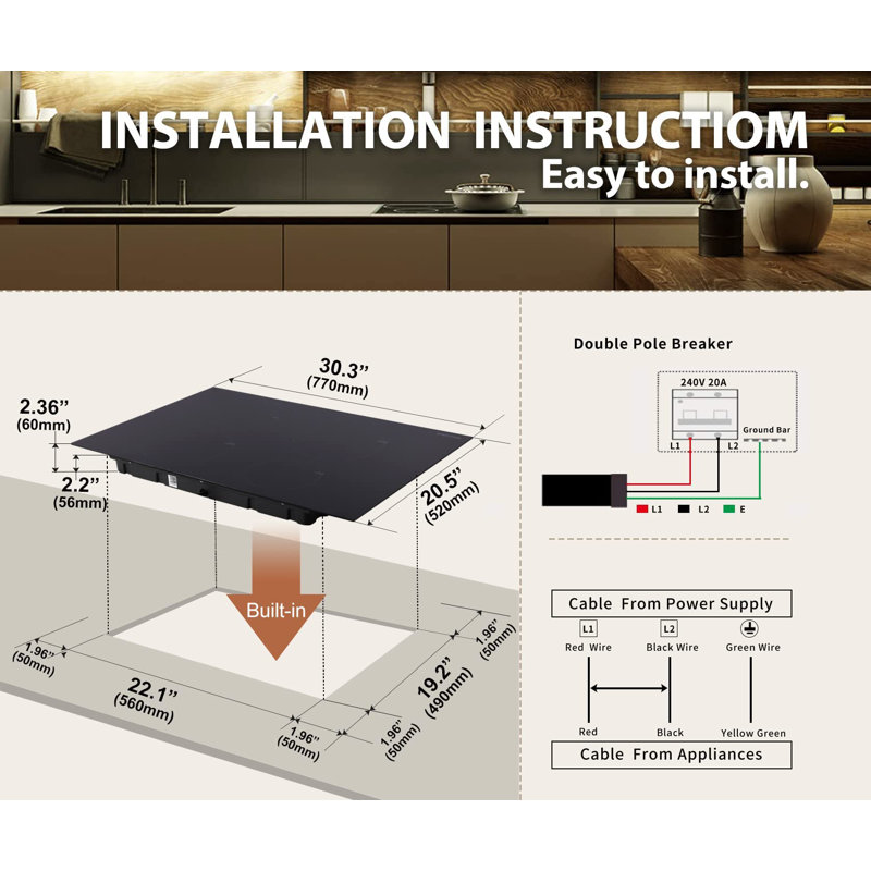 Plaque de cuisson à induction 30 po avec 4 brûleurs, Boost