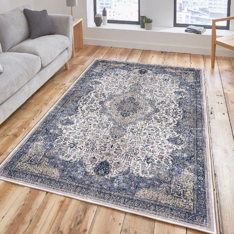 Antibacterial Cotton Area Rug, 2.6 x 6.6 Feet | 100% Cotton, 1200 g/m², Pile Height: 0.4 in, Total Thickness: 0.3 in | Non-Slip PVC Underside, Machine Washable, Cream & Grey Beige Colors | Perfect for Home Decor