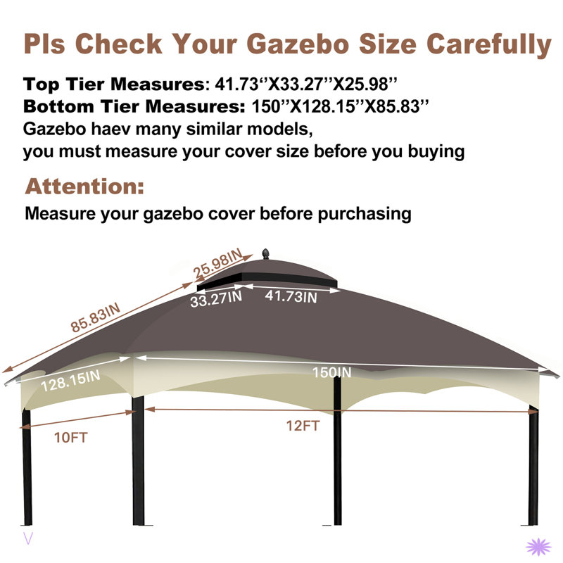 Replacement Canopy Top For Allen Roth Heavy Duty Gazebo Roof Gazebo Top With Air Vent 10X12 Gazebo Coverreplacement Top Only