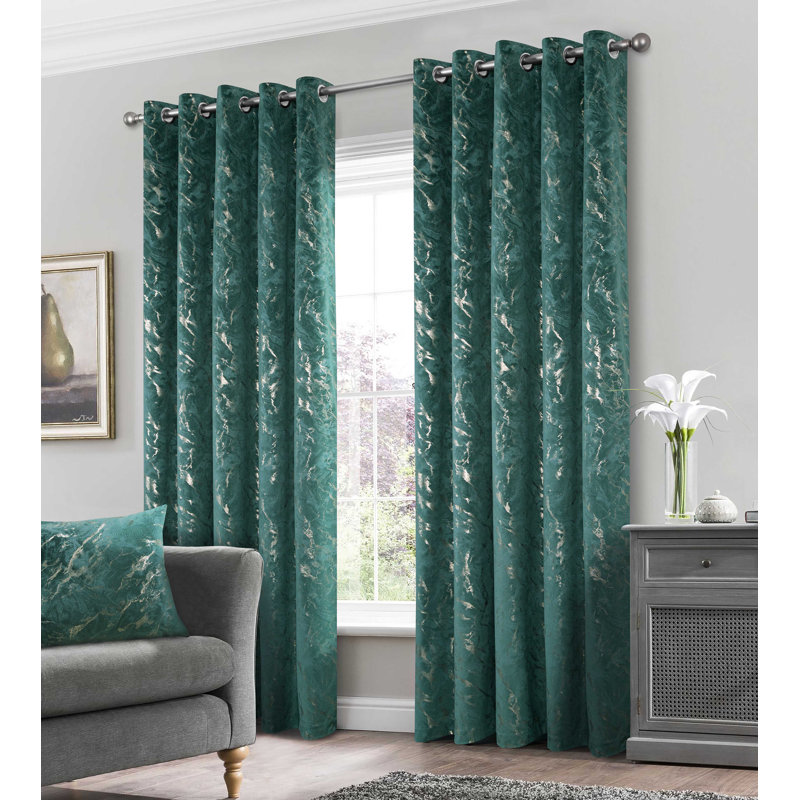 Foland Velour Room Darkening Curtain Pair, 165cm Width x 137cm Drop, Green