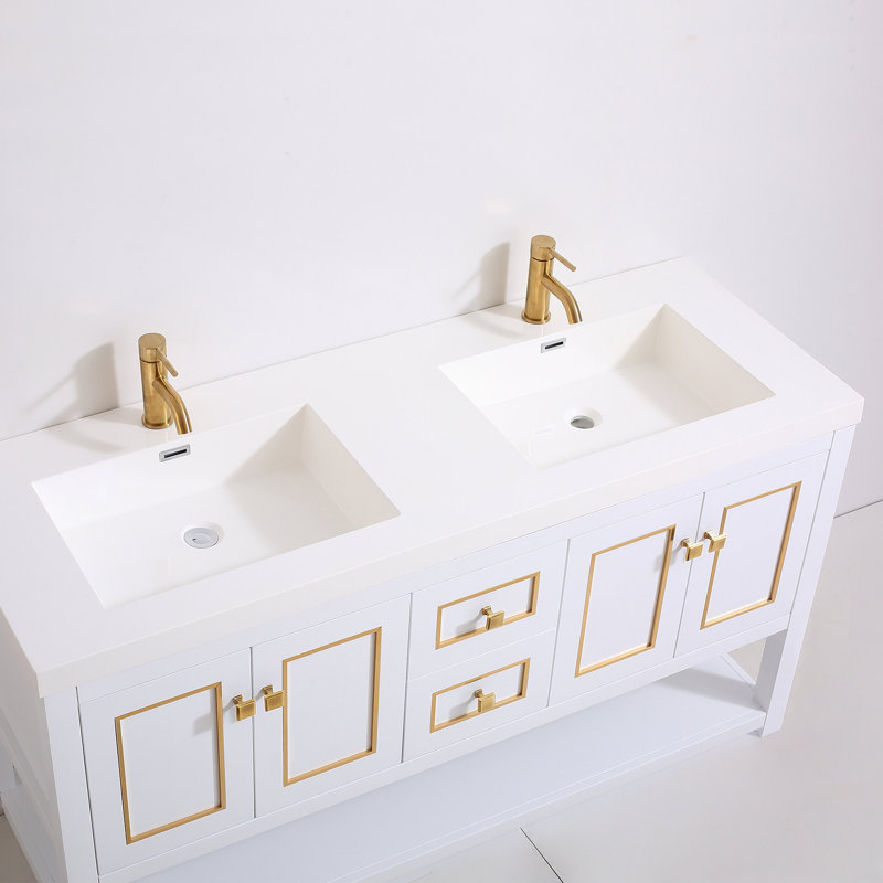Dowell 60.9'' Rectangular Drop-In Double Bathroom Vanity Top with Overflow, White, White