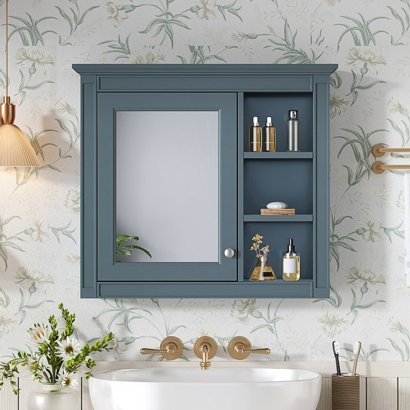 Medicine Cabinet, Wall Mounted Bathroom Storage Cabinet, Accent Cabinet, Blue, 28.04" H x 29.95" W x 7.38" D