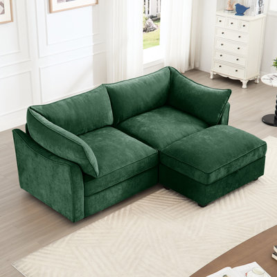 Chenille 2 - Siège avec repose-pieds et tiroirs de rangement amovibles sous les sièges, enveloppé de coussins d'accoudoir en forme de croissant, passepoil sur les bords du coussin, chenille cachée et douce