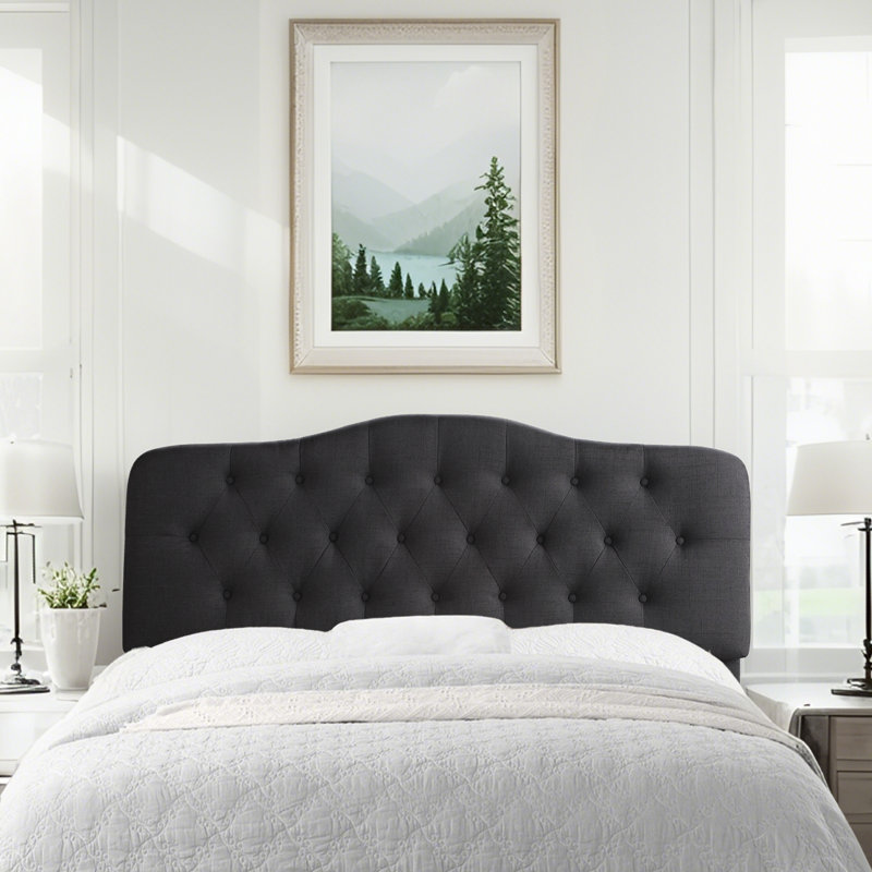 Adjustable Height Headboard with Linen Upholstery and Button Tufting for Bedroom, Dark Grak, Queen