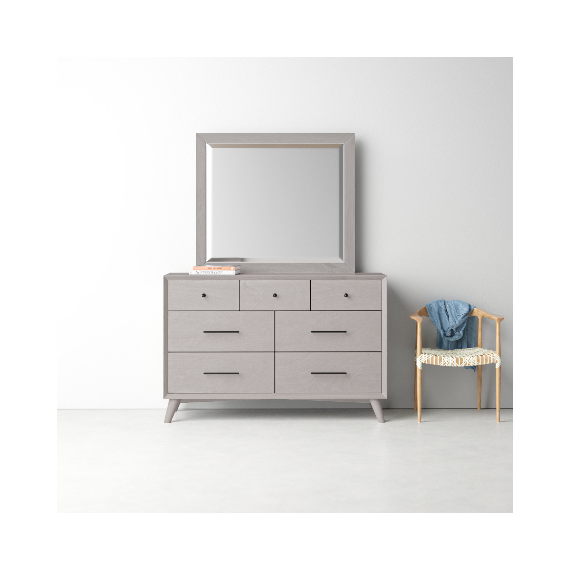 Williams 7 - Drawer Dresser with Mirror, Gray