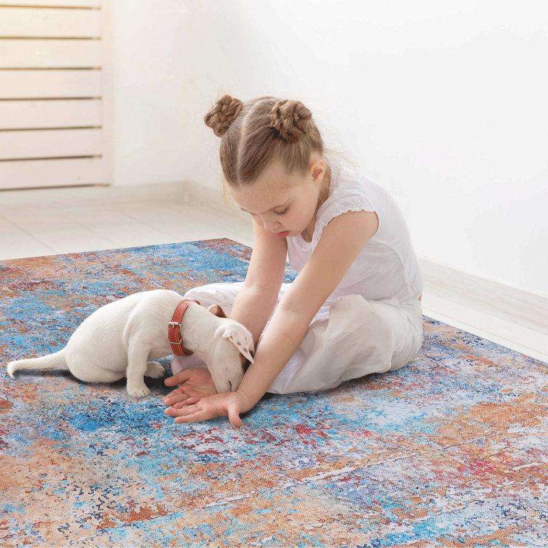 Non-Slip Area Rug For Bedroom - Washable, Low-Pile, Stain , & Pet Safe  Multi, 2'6'' X 10' Machine Washable Dining Room Non-Shedding, Foldable, , Pet-