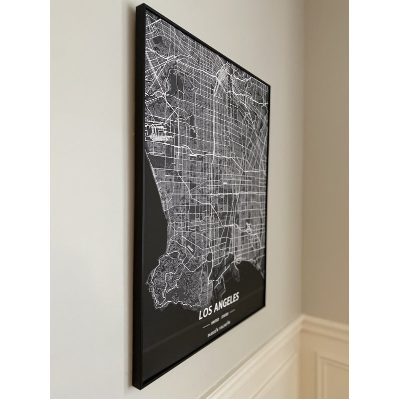 Los Angeles Map - impression encadrée, Noir