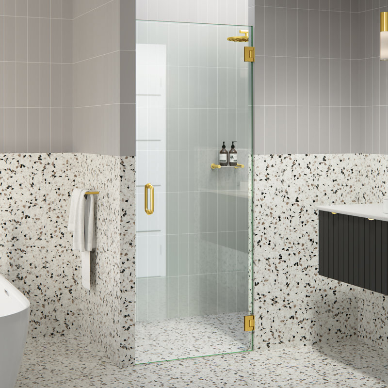 Albedo 28.25 in. x 78 in. Fully Frameless Hinge Shower Door, Satin Brass