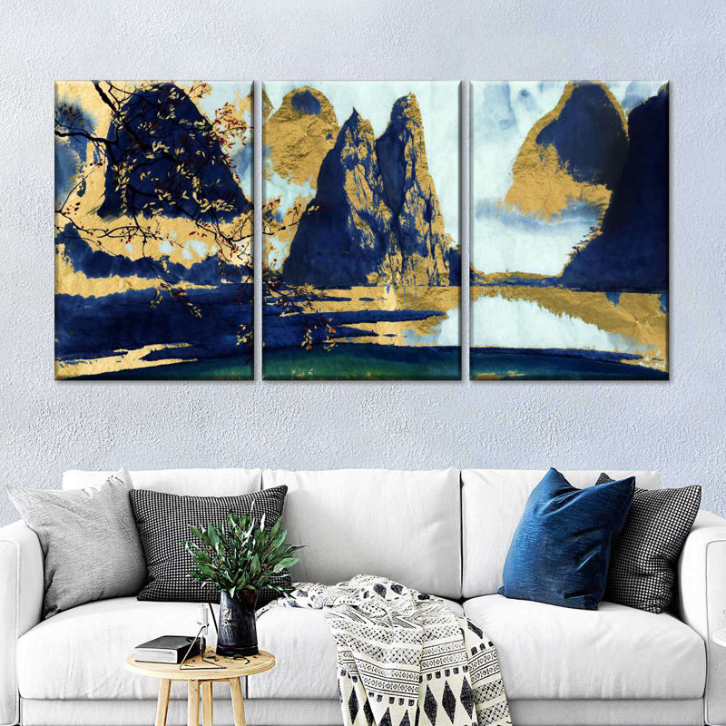 Montagnes chinoises, reproduction sur toile, H 45 po x l 92 po x P 1,25 po