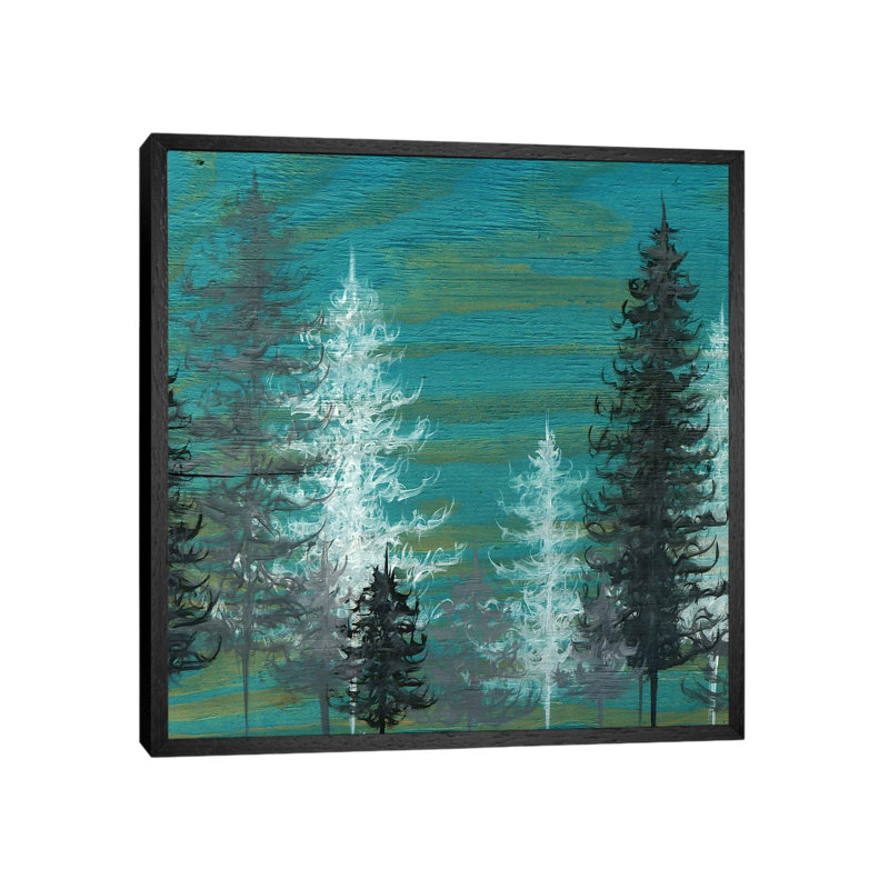Teal Trees by Emily Magone - Wrapped Canvas Painting, Black Framed, 45.72 cm H x 45.72 cm W