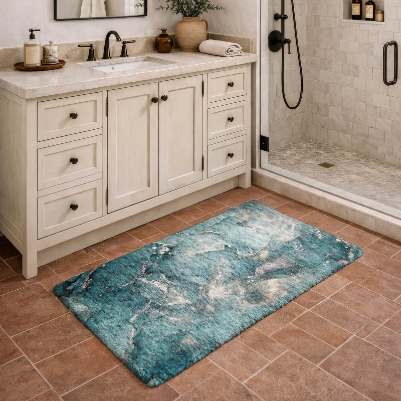 Tapis de qualité supérieure lavable à la machine à poils longs ADS518, Sarcelle, 1 pi 8 po x 2 pi 6 po