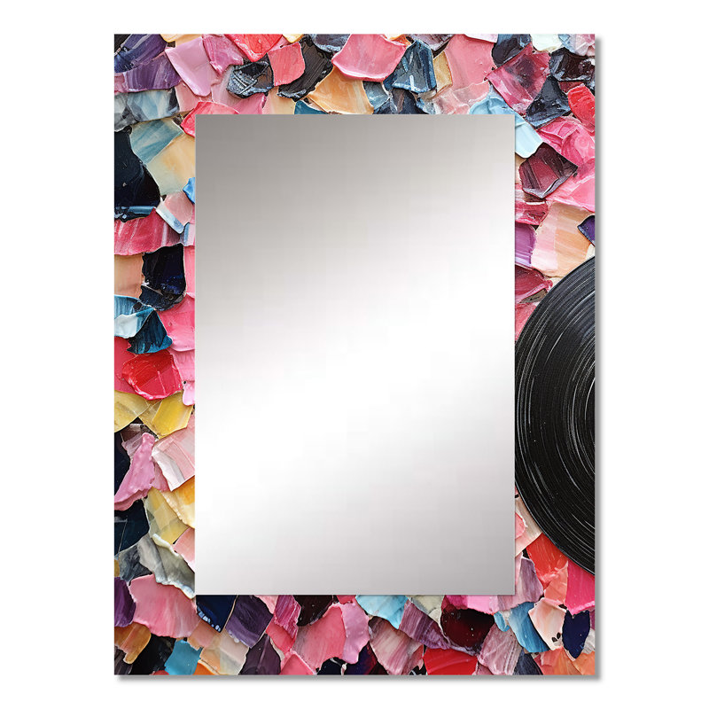 Rose numérique Melodic Fusion III - miroir mural abstrait, miroir décoratif rose, impression d'art en métal, 32 po x 24 po