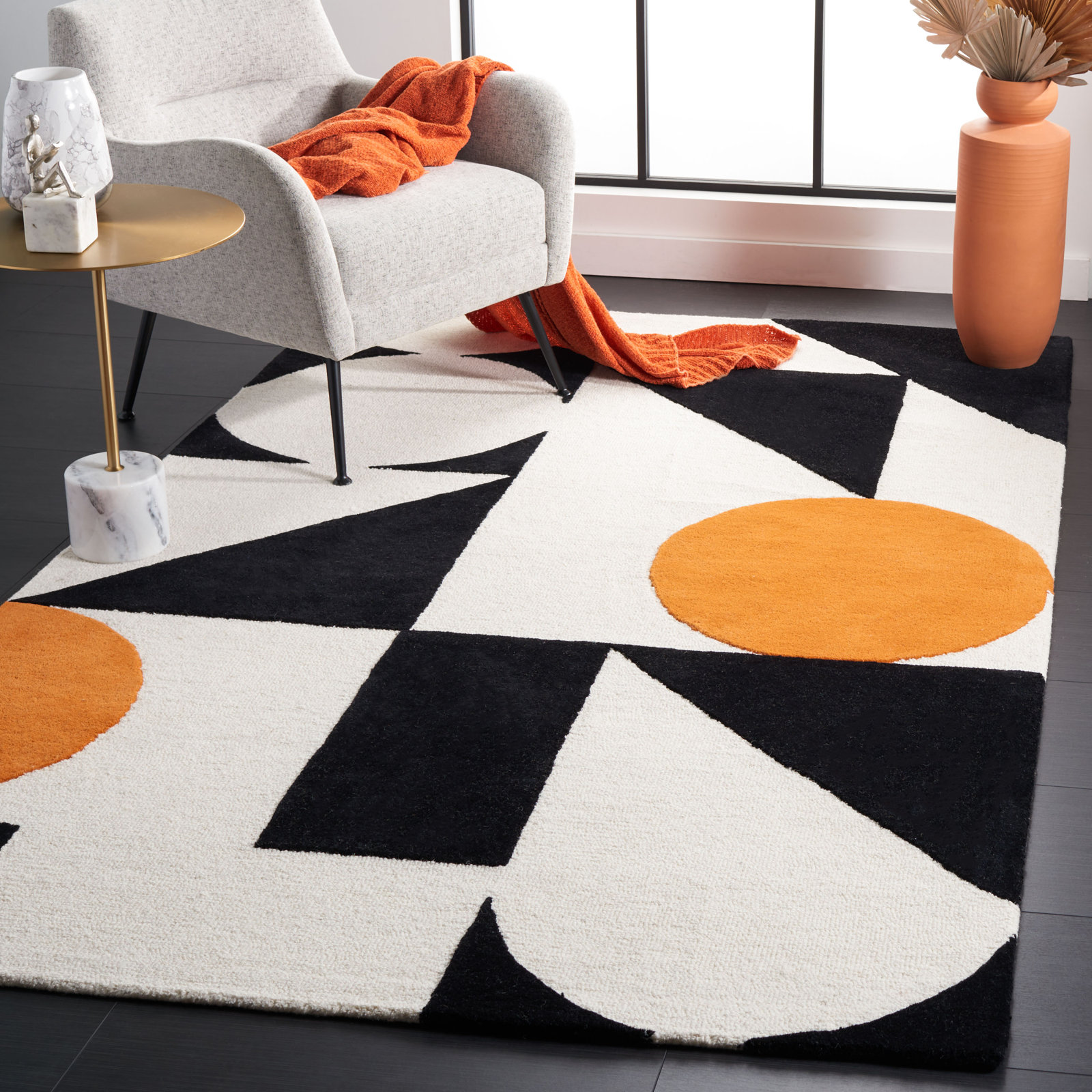 Felipe Rust Black Hand-Woven Wool Geometric Rug, Rectangle 5' x 8'