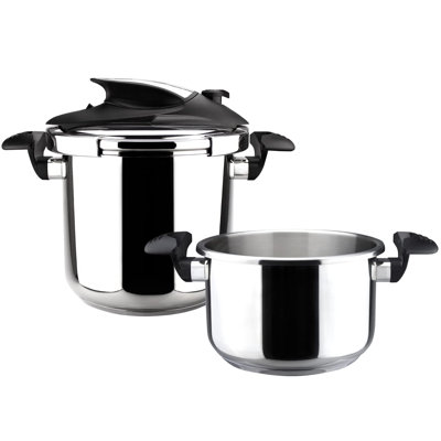 Ensemble d'autocuiseur Stovetop Magefesa Nova, 4,2 et 6,3 pintes, cuisson rapide, verrouillage facile, acier inoxydable 18/10, compatible avec l'induction, 5 caractéristiques de sécurité, 11,6 PSI