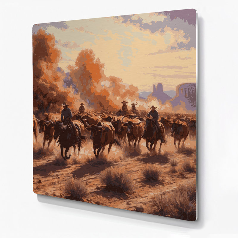 Art mural en métal brun de Southwestern Cowboy, H 144 po x l 144 po x P 0,05 po