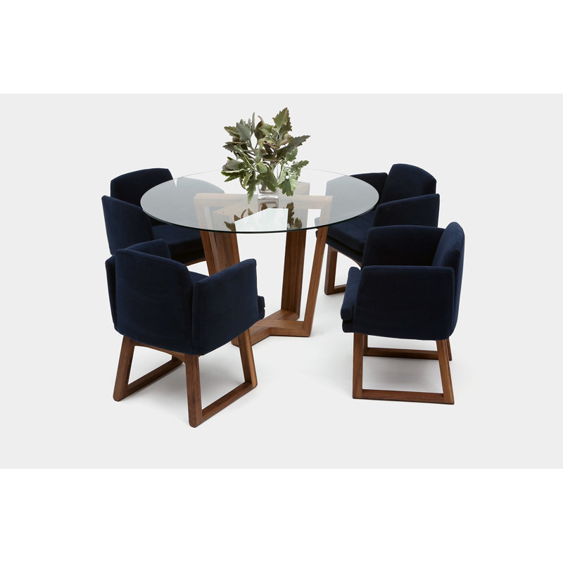 Gax Round Glass Dining Table, 48" W x 48" L, Solid Walnut