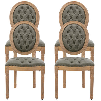 Amando 19.7" H Tufted PU Faux Leather Side Chair With Nailhead Trim Decor King Louis Back Solid Wood Dining Chairs by Ophelia & Co.