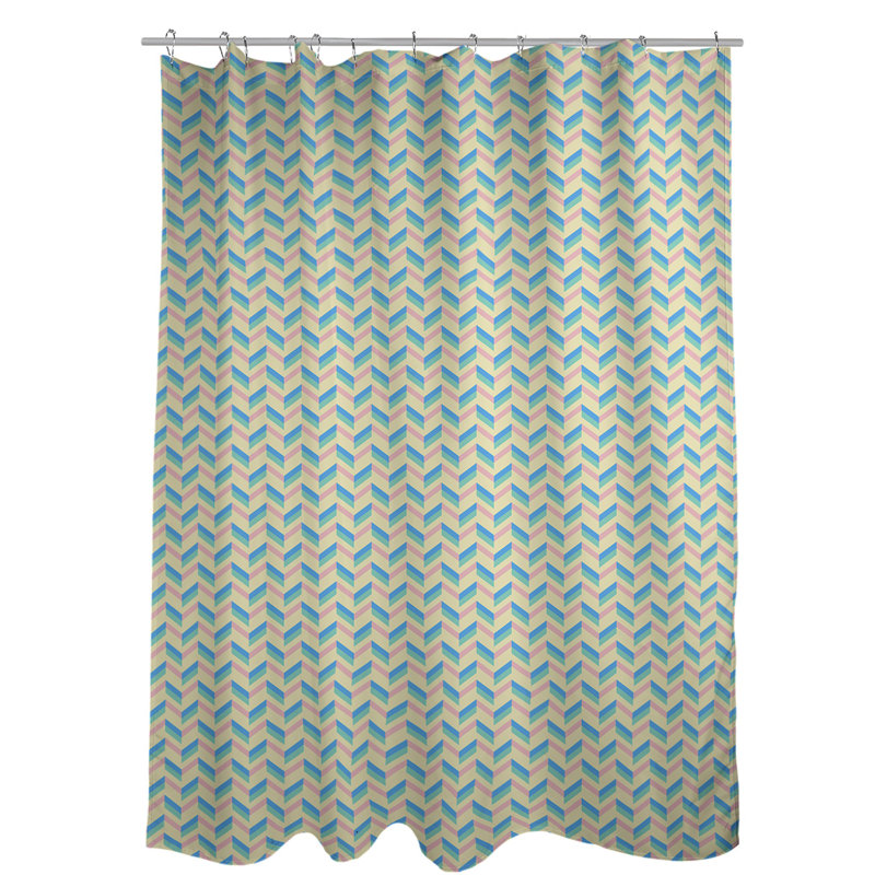 Rideau de douche simple à chevrons, Jaune et pastel
