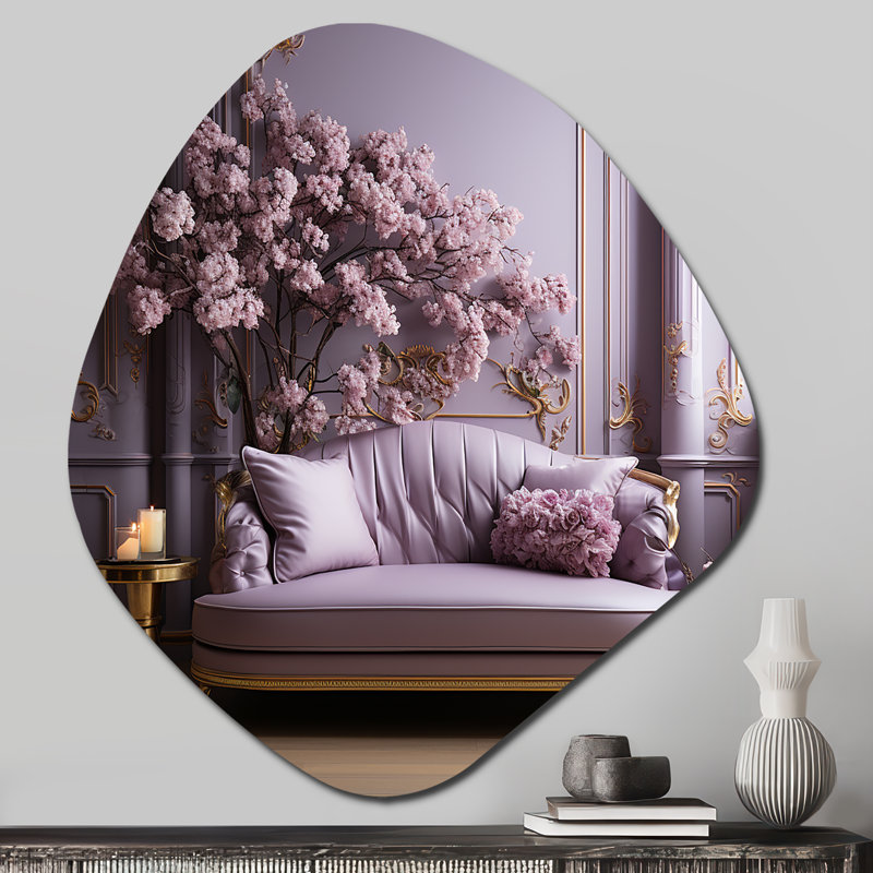Canapé lilas orné d'accents dorés II - Décoration murale irrégulière en forme de nébuleuse lilas, H 28 po x l 25 po
