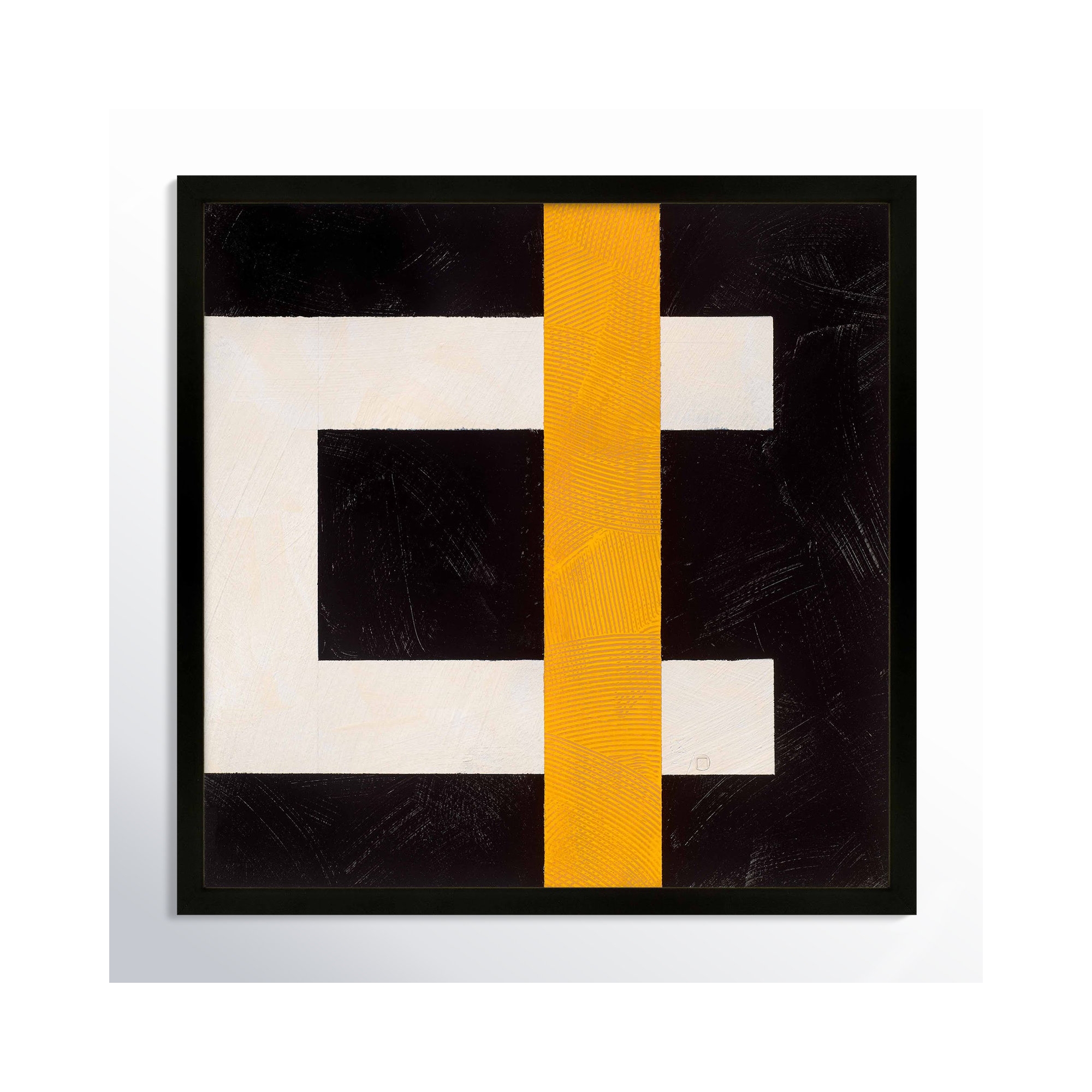 Composition With Yellow 3 by Robert Kamnatnik, 16" H x 16" W x 1.25" D, Black Framed Paper