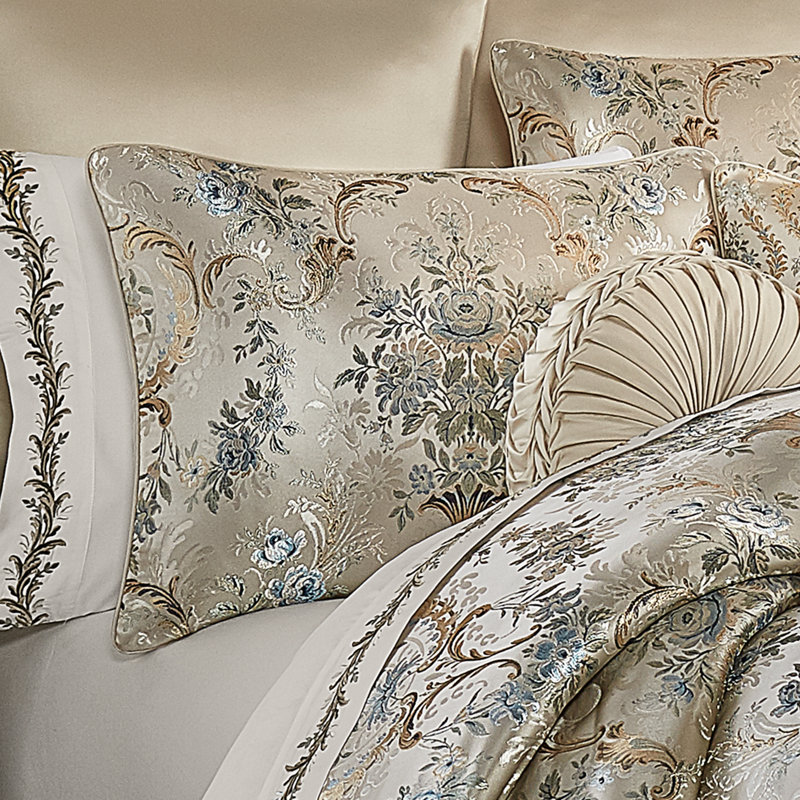 Jacqueline Teal Woven Queen Comforter Set with Gathered Embellishment