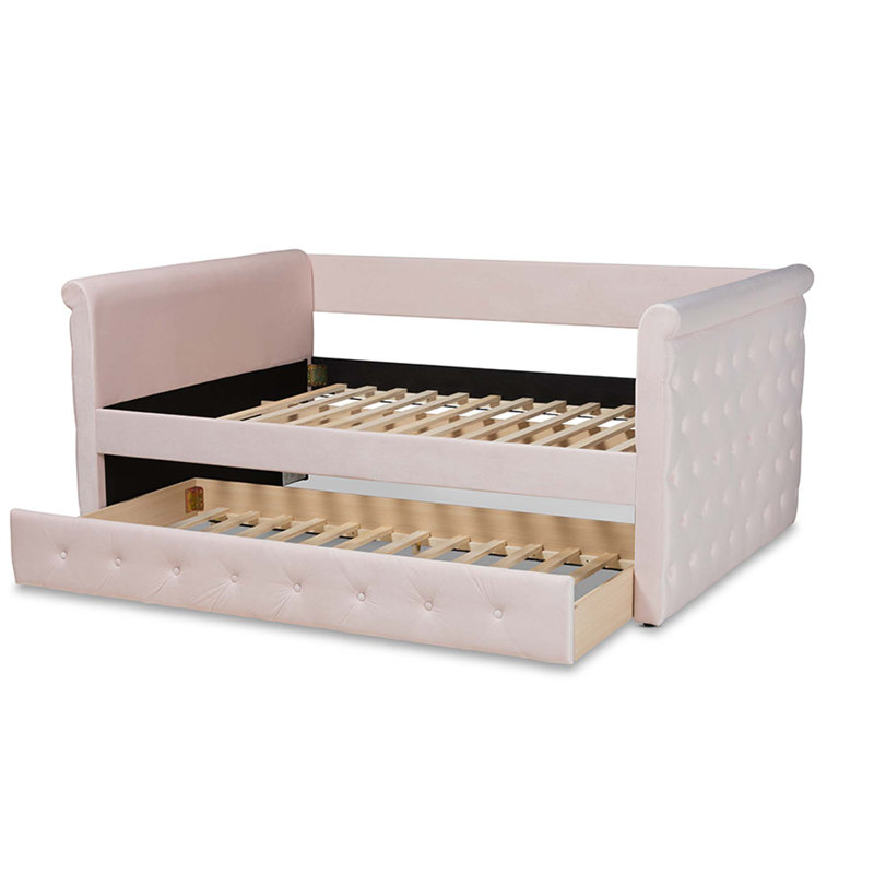 Samitha Upholstered Daybed, Light Pink Velvet, Twin