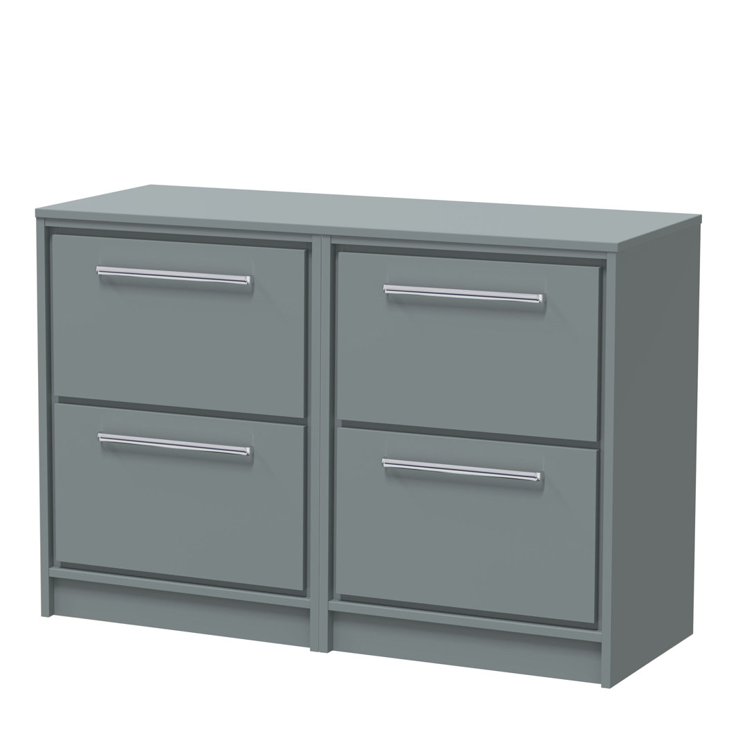 Hudson Reed Lille 1200mm Pebble Grey 4 Drawer Floor Standing Vanity Unit With Co-ordinating Worktop