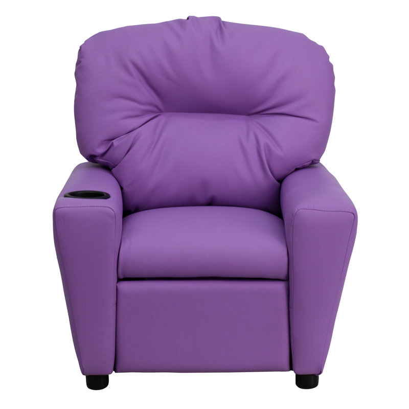 Contemporary Kids Recliner with Cup Holder, Vinyl - Lavender