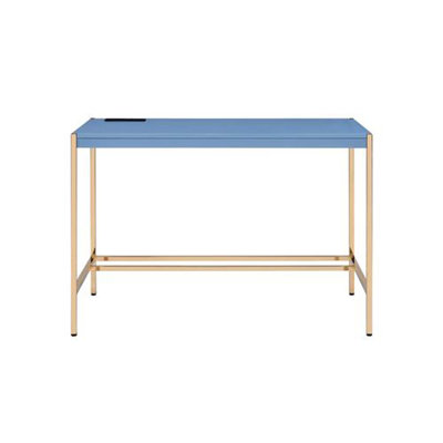 Midriaks Writing Desk w/USB, Navy Blue & Gold Finish