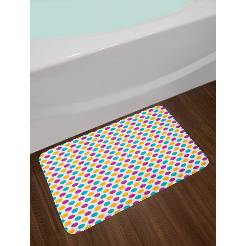 Multicolor Polka Dot Plush Bath Mat with Anti-Slip Backing