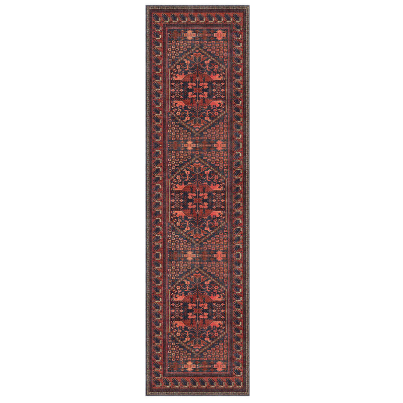 Tapis décoratif bourgogne en polyester tissé à la machine, Tapis de couloir 2 pi 8 po x 9 pi 11 po