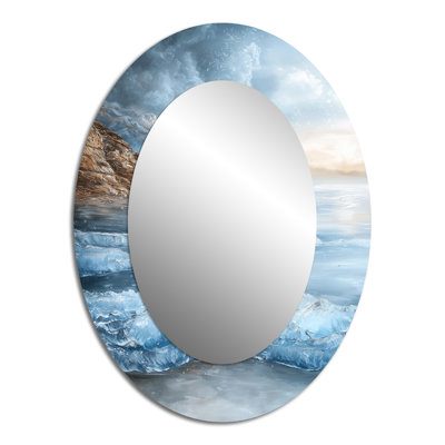 Parallel Beach Of Abstract Coastal Landscape II - Abstract Oval Decorative Mirror On Metal