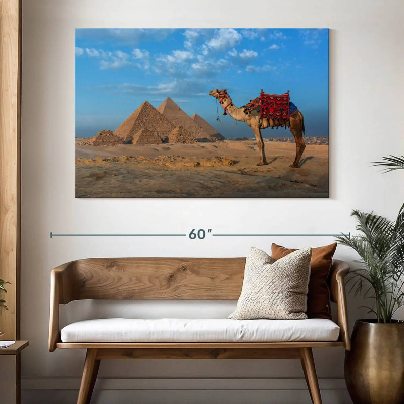 Chameau et pyramides égyptiennes, H 34 po x l 51 po