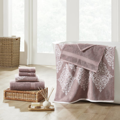 Modern Threads Artesia Damask 6-Piece Reversible Yarn Dyed Jacquard Towel Set - Bath Towels, Hand Towels, & Washcloths - Super Absorbent & Quick Dry