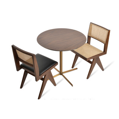 Diana Brass Pedestal Dining Table in Walnut