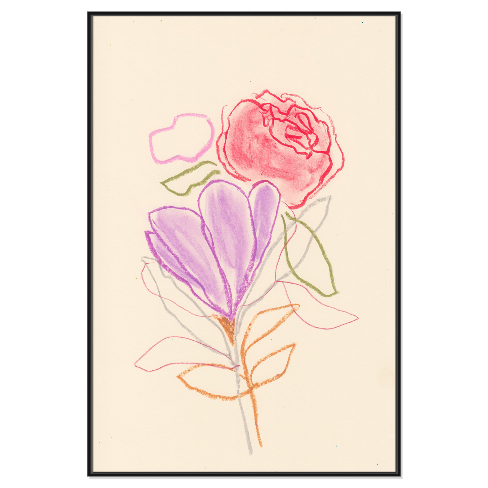 Simple Floral III Print by Bea Dina, Black Floater Framed Canvas, No Mat, 61.5" H x 41.5" W x 2" D