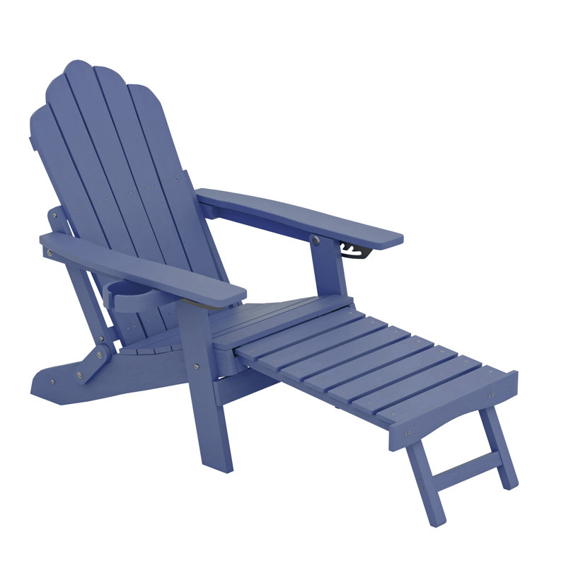 HIPS Folding Adirondack Chair Adjustable Chair with Ottoman Fire Pit Patio Chair for Outdoor, Navy